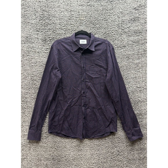 Dondup Cotton Plaid Button Up Long Sleeve Shirt Purple Mens Size L‎